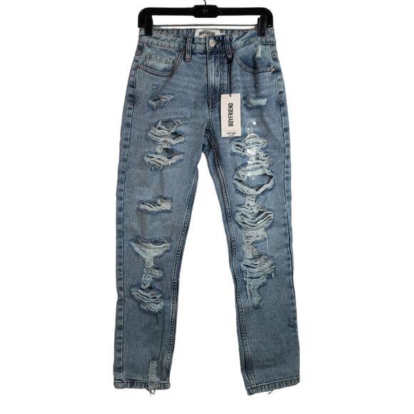 Women's Refuge Denim Boyfriend Mid Rise Distressed Jean, Size 3 - Light Blue - Picture 1 of 11
